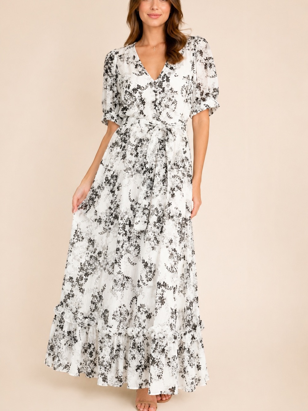 Calvin Klein Floral Chiffon Ruffle Hem Maxi Dress NEW Size 2 - Picture 1 of 13